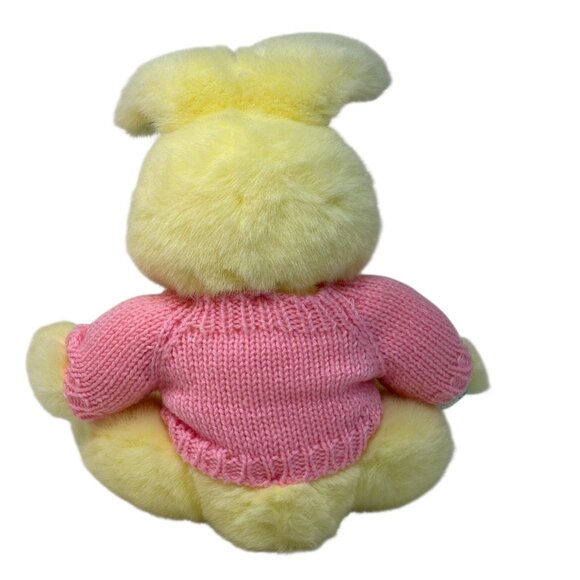 KIDS OF AMERICA Yellow Bunny Rabbit Plush Pink Crochet Sweater Floral Watering - Picture 5 of 6